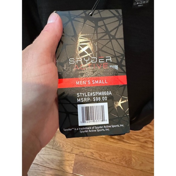 New Spyder Active ProWeb Hoodie Mens Small Black Pullover Long Sleeve Zip Pocket - Picture 5 of 10